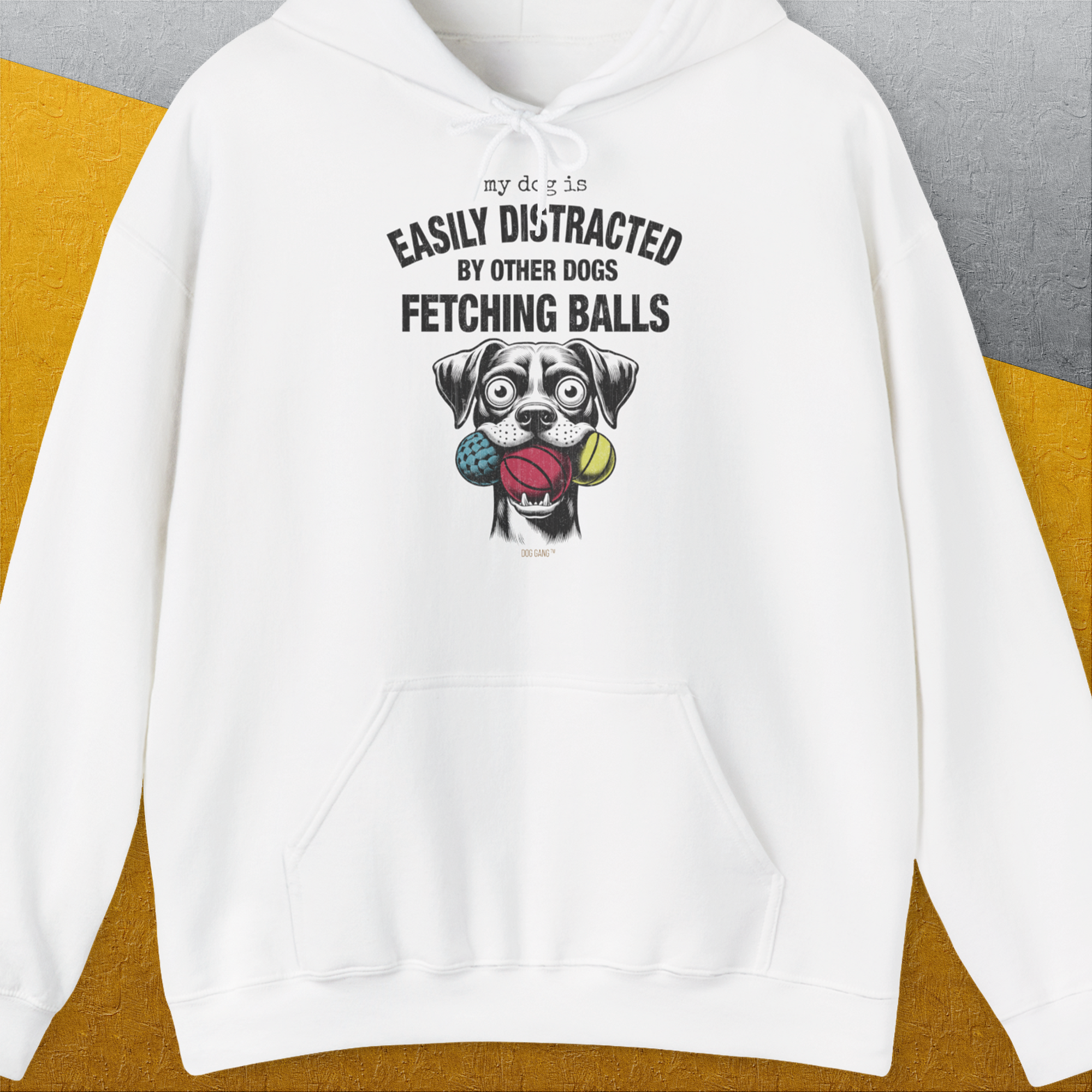 My Dog Is Easily Distracted By - Volume 4: Other Dogs Fetching Balls, Unisex Hoodie-White, Design by Dog Gang