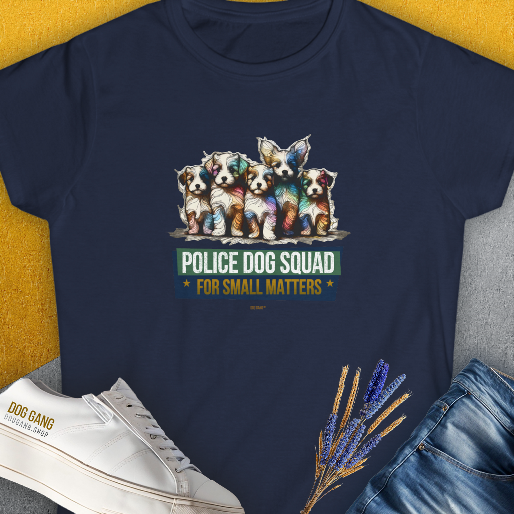 Police Dog Squad For Small Matters, Volume 1, Women's T-Shirt-Navy. A dog-themed Design from Dog Gang