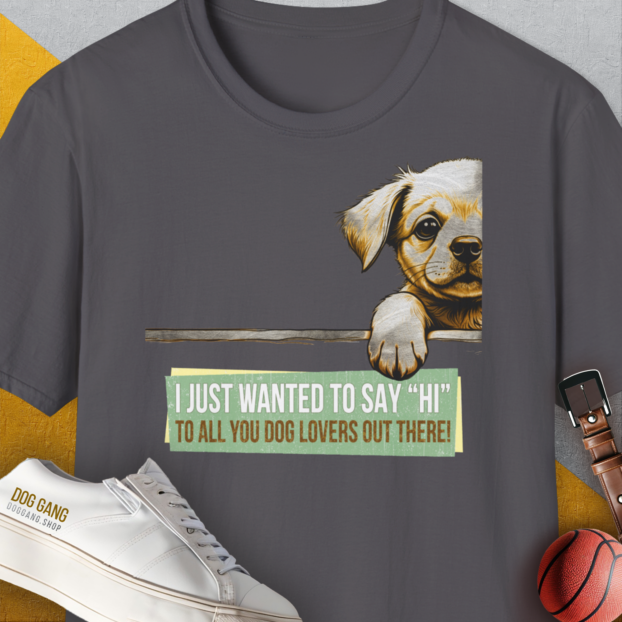 "Say Hi" Series, Volume 2, Unisex T-Shirt-Charcoal-cooles Tee mit lustigem Spruch für Hundefreunde, Design by Dog Gang