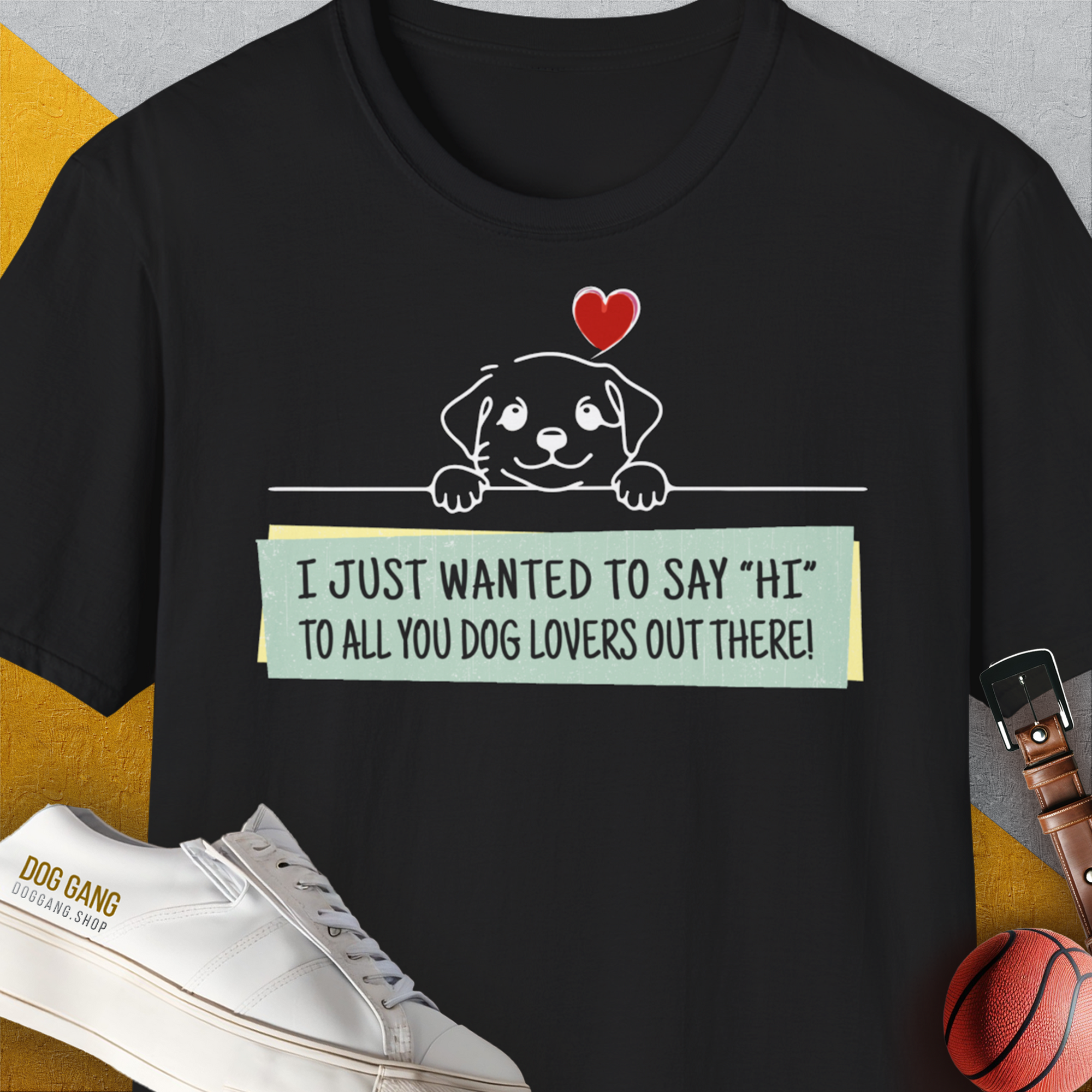 &quot;Say Hi&quot; Series, Volume 3, Unisex T-Shirt-Black-bequemes Shirt mit lustigem Spruch für Hundebesitzer, Design by Dog Gang