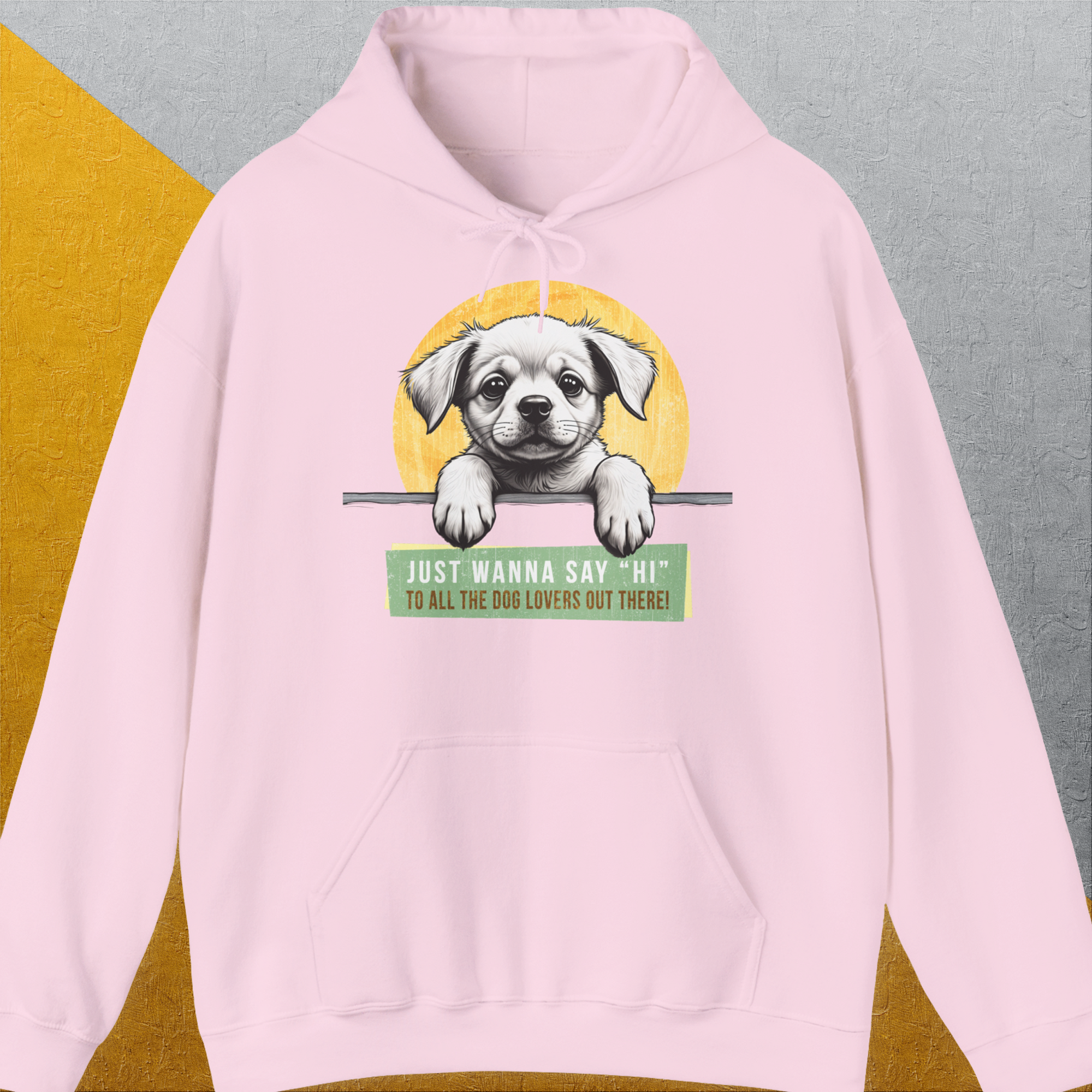 &quot;Say Hi&quot; Series, Volume 1, Unisex Hoodie-Light Pink-lustiger Spruch mit Hund auf weichem Kapuzenpulli für in- und outdoor. Design by Dog Gang