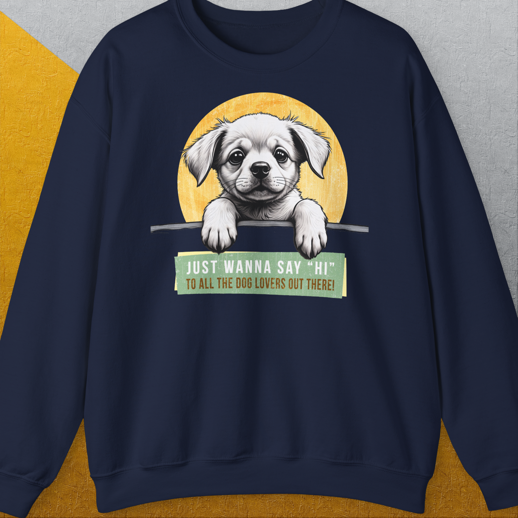 "Say Hi" Series, Volume 1, Unisex Sweatshirt-Navy-lustiges und bequemes Sweatshirt für Hundeliebhaber, Design by Dog Gang