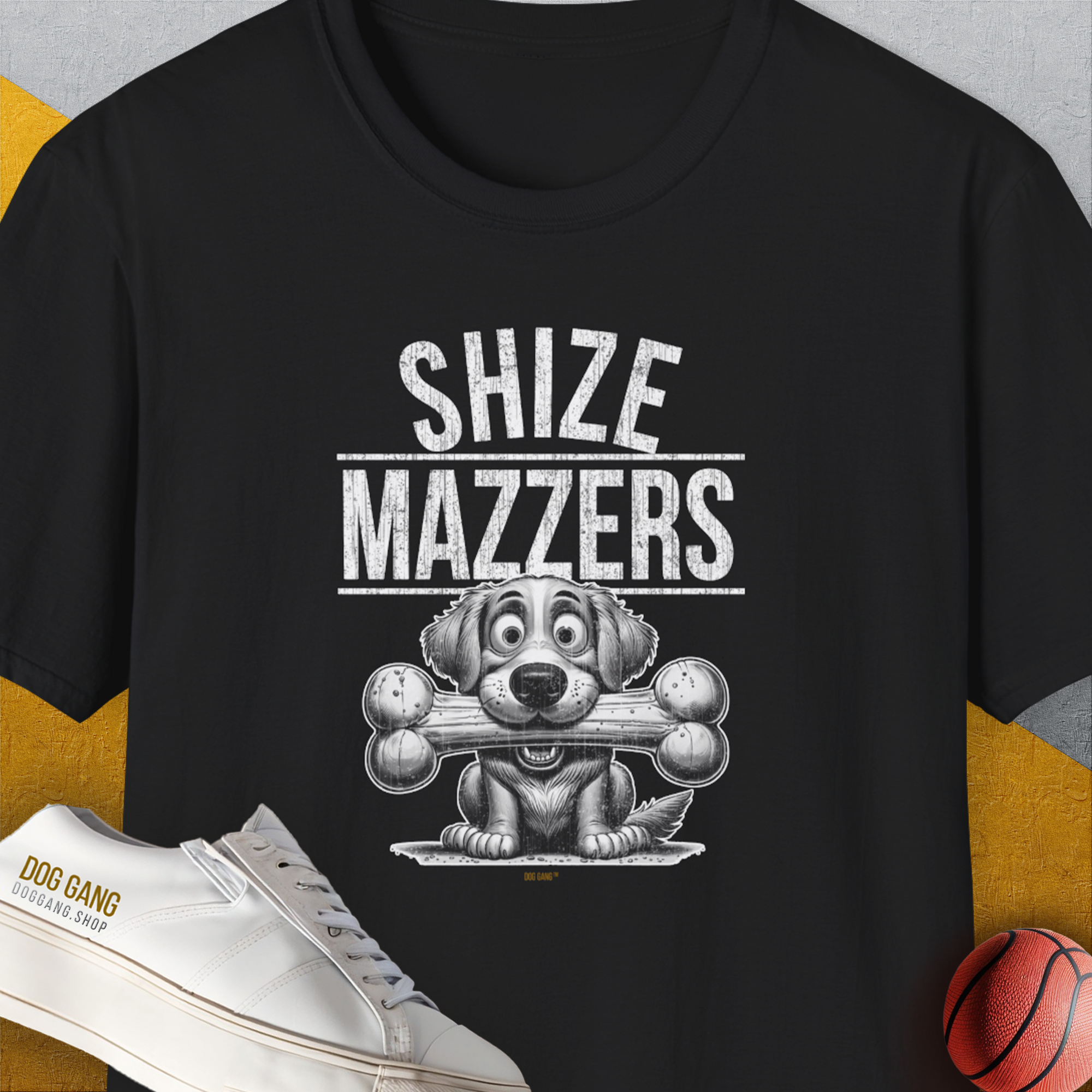Shize Mazzers, Volume 4, Unisex T-Shirt-Black. A perfect gift for dog lovers and dog owners. Design by Dog Gang