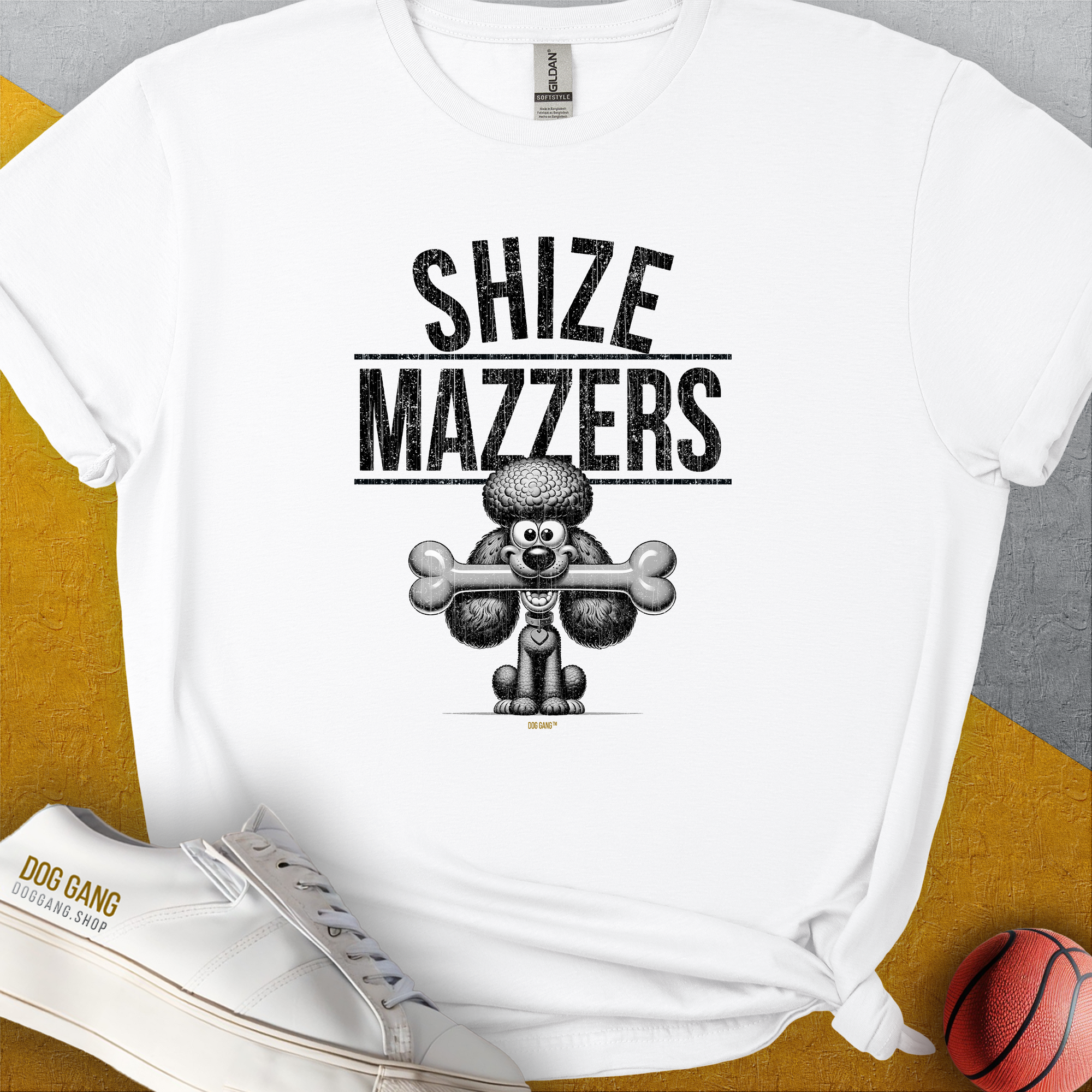 Shize Mazzers, Volume 3 unisex T-shirt features SHIZE MAZZERS and a cartoon poodle. This funny dog shirt offers a comfy, soft-style fit. Designed by Dog Gang.