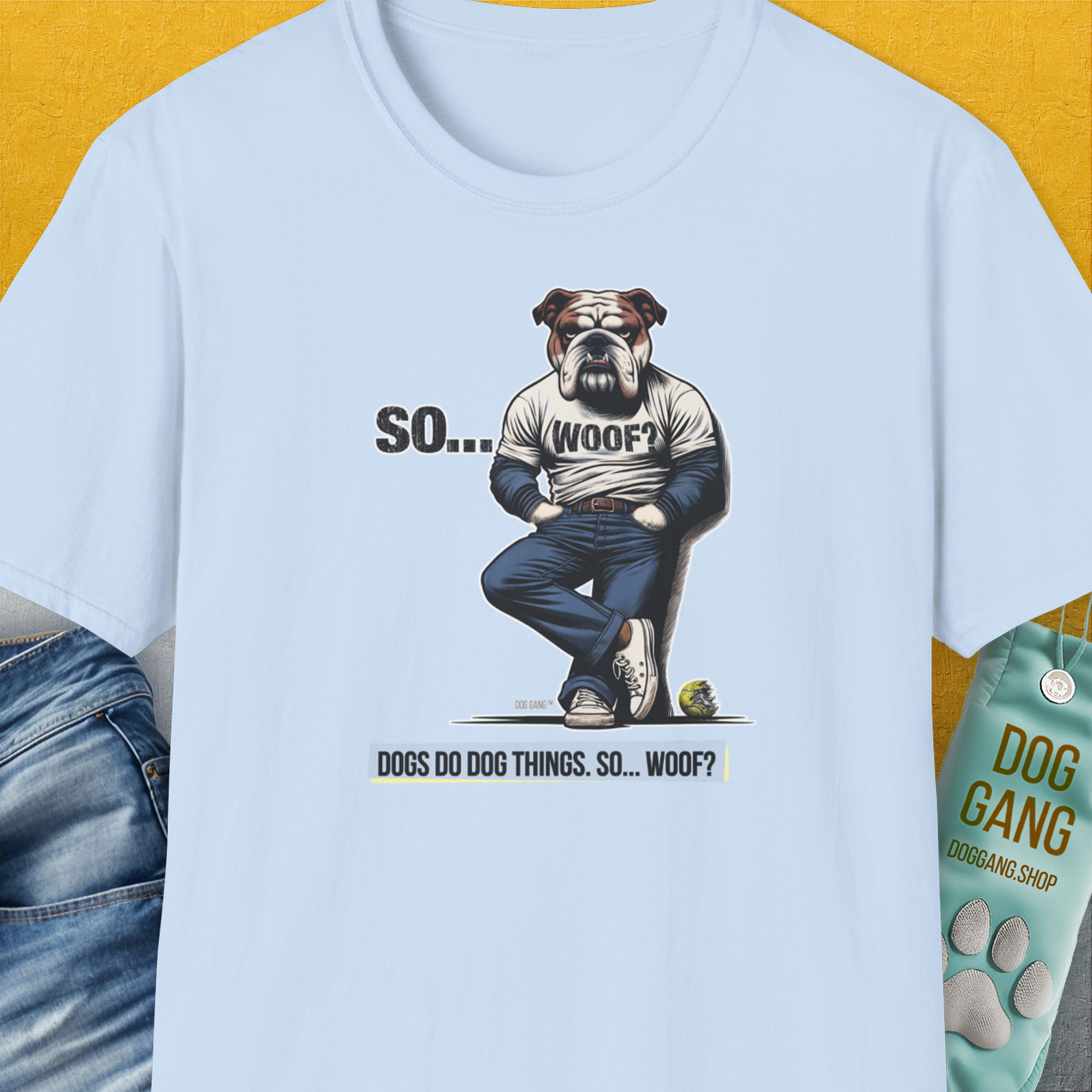 So... Woof? Volume 1, Unisex T-Shirt-Light Blue, Design by Dog Gang