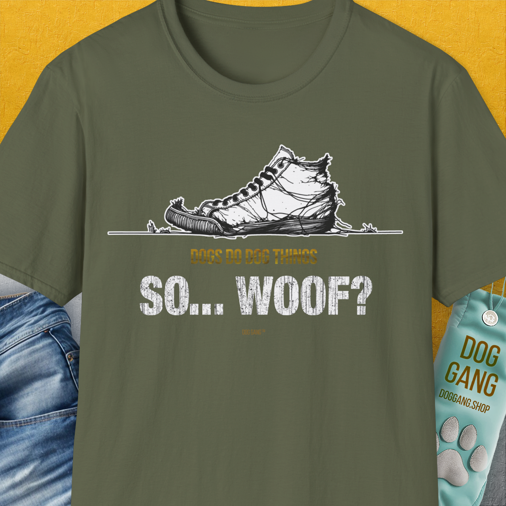 So... Woof? Volume 4, Unisex T-Shirt-Military Green, Design by Dog Gang