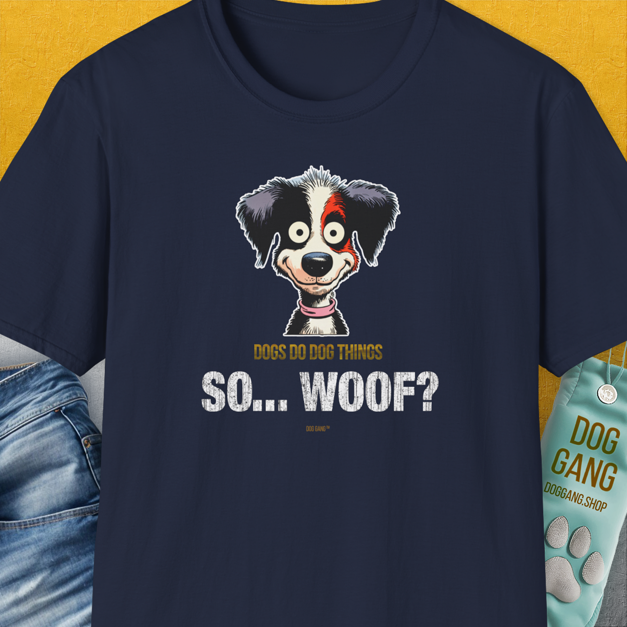 So... Woof? Volume 5, Unisex T-Shirt-Navy, Design by Dog Gang