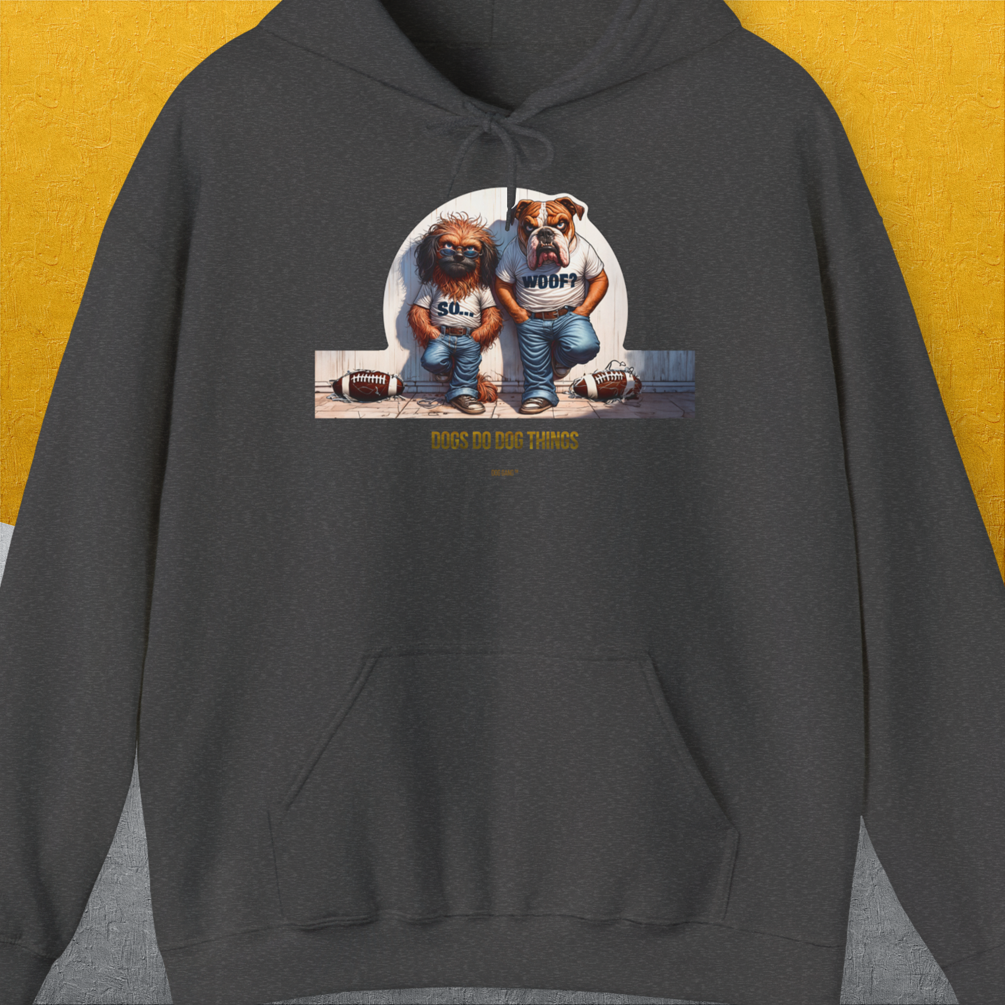 So... Woof? Volume 7, Unisex Hoodie-Dark Heather. A perfect gift for dog lovers and dog owners. Design by Dog Gang