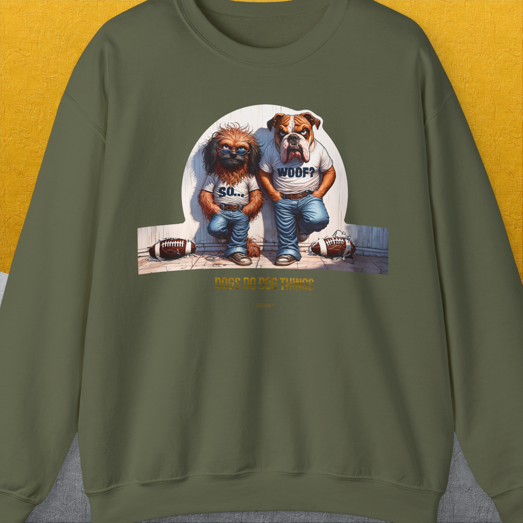 So... Woof? Volume 7, Unisex Sweatshirt-Military Green, Design by Dog Gang