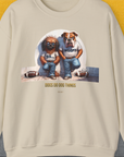 The legendary "So... Woof?"-series Volume 7. Funny Unisex Sweatshirt features a design with two playful dogs in tees and two shredded rugby balls. The sayings "SO... WOOF? and DOGS DO DOG THINGS" add humor. Designed by Dog Gang.