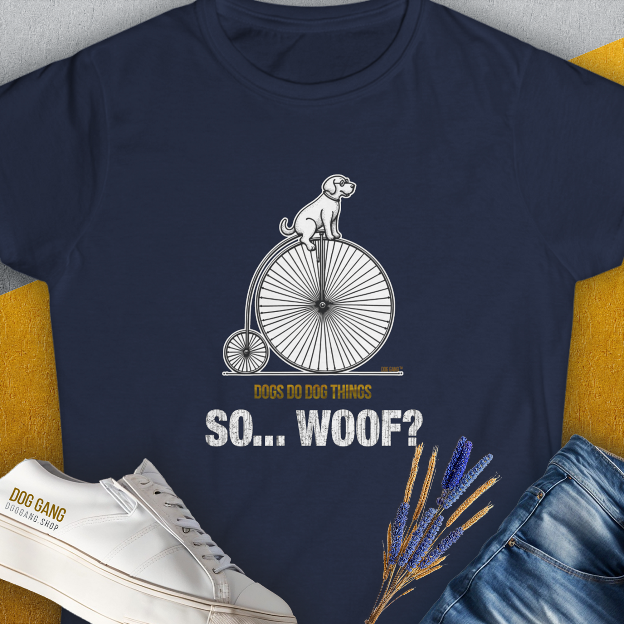 So... Woof? Volume 3, Women&#39;s T-Shirt-Navy, a cool and stylish design with a funny saying from Dog Gang