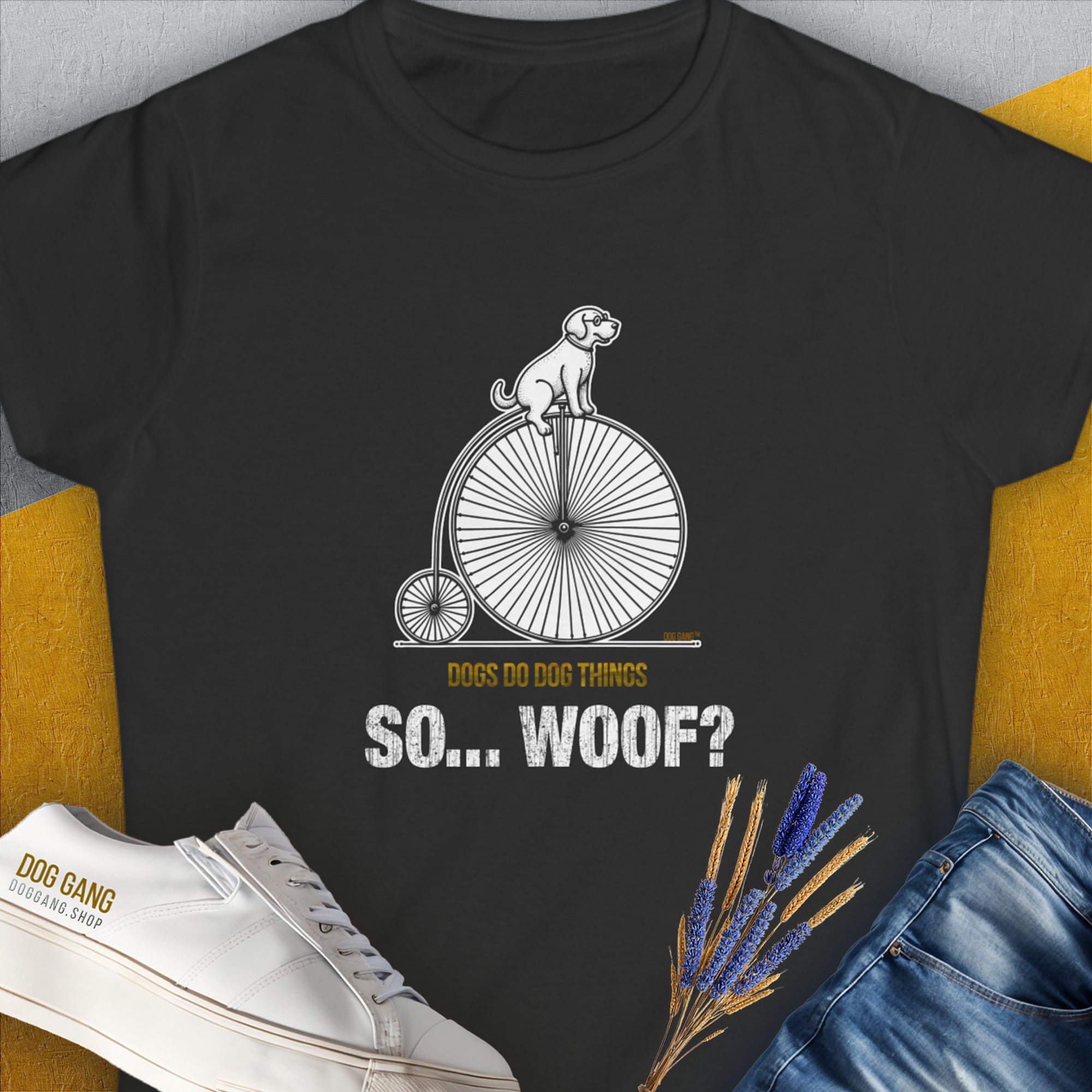 So... Woof? Volume 3, Women&#39;s T-Shirt-Black. A perfect gift for dog lovers and dog owners. Design by Dog Gang