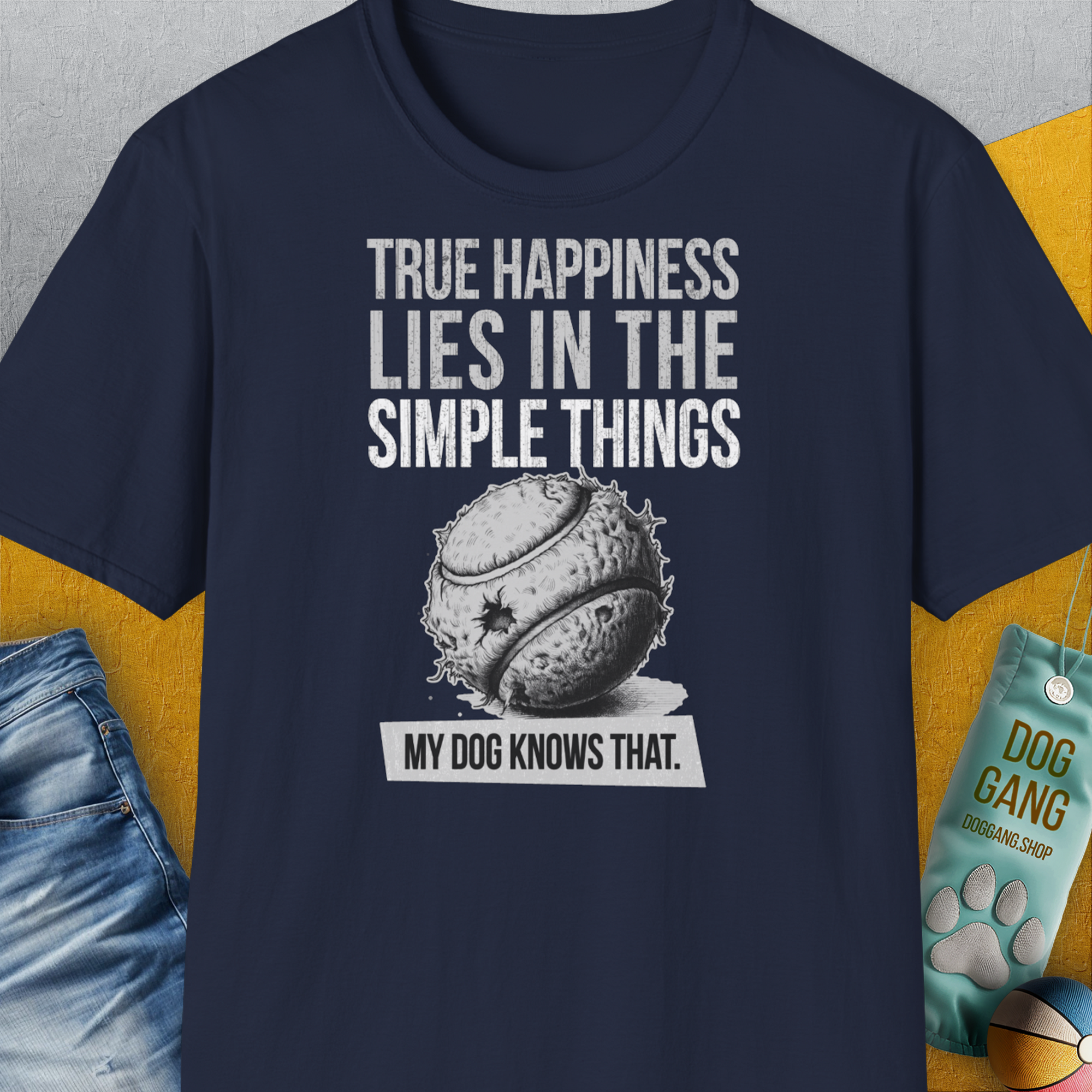 True Happiness Series One, Volume 1, Unisex T-Shirt-Navy-originelles und lustiges Hundeshirt, Design by Dog Gang