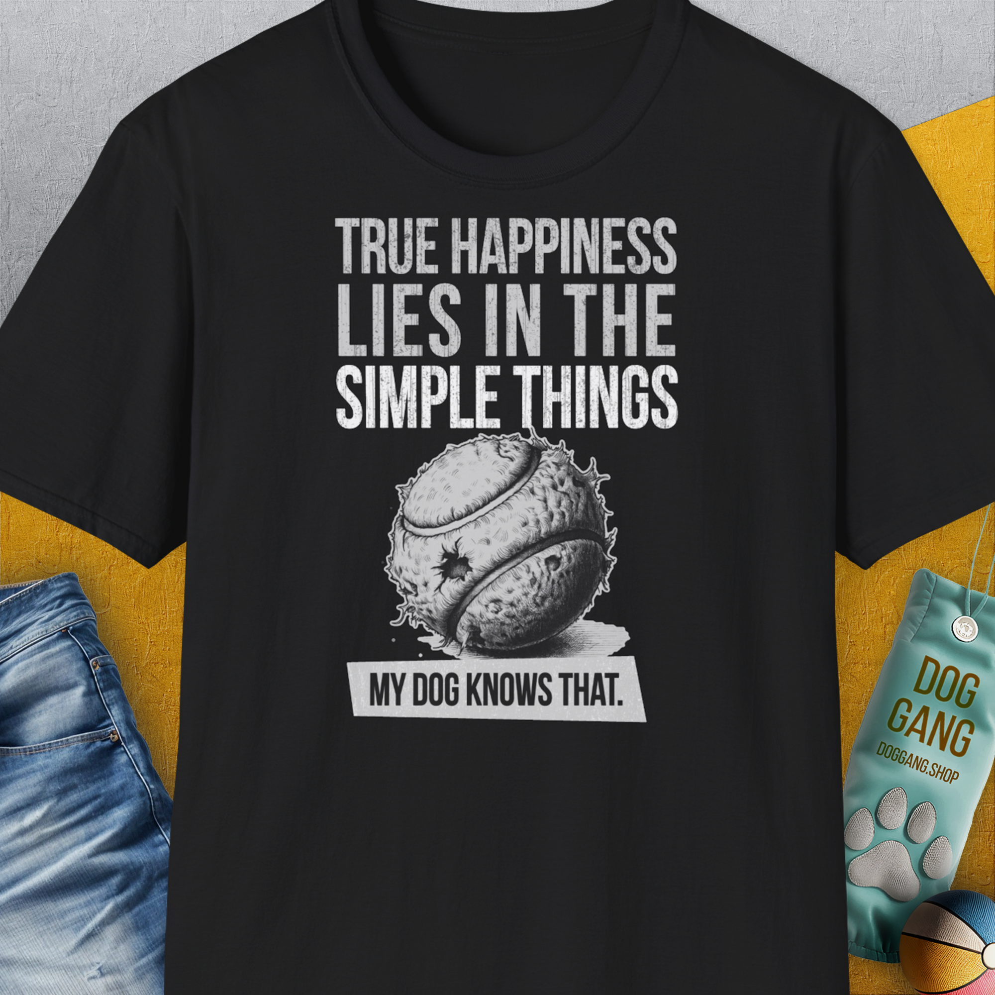 True Happiness Series One, Volume 1, Unisex T-Shirt-lustiger Spruch auf bequemen Shirt für Hundeliebhaber, Design by Dog Gang