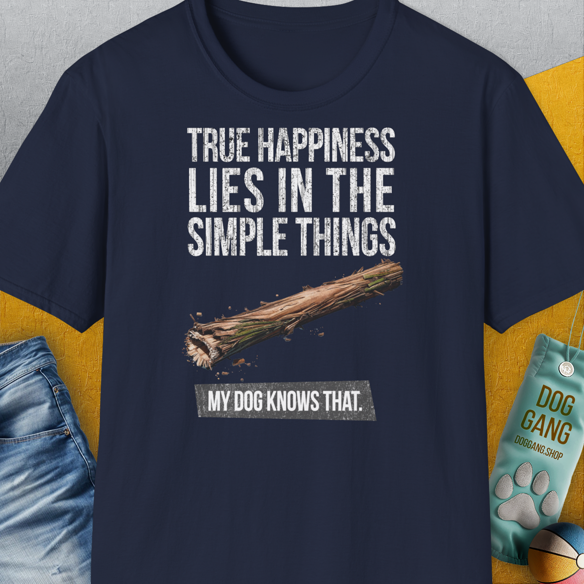 True Happiness Series One, Volume 2, Unisex T-Shirt-Navy-bequemes Shirt mit lustigem Spruch für Hundebesitzer, Design by Dog Gang