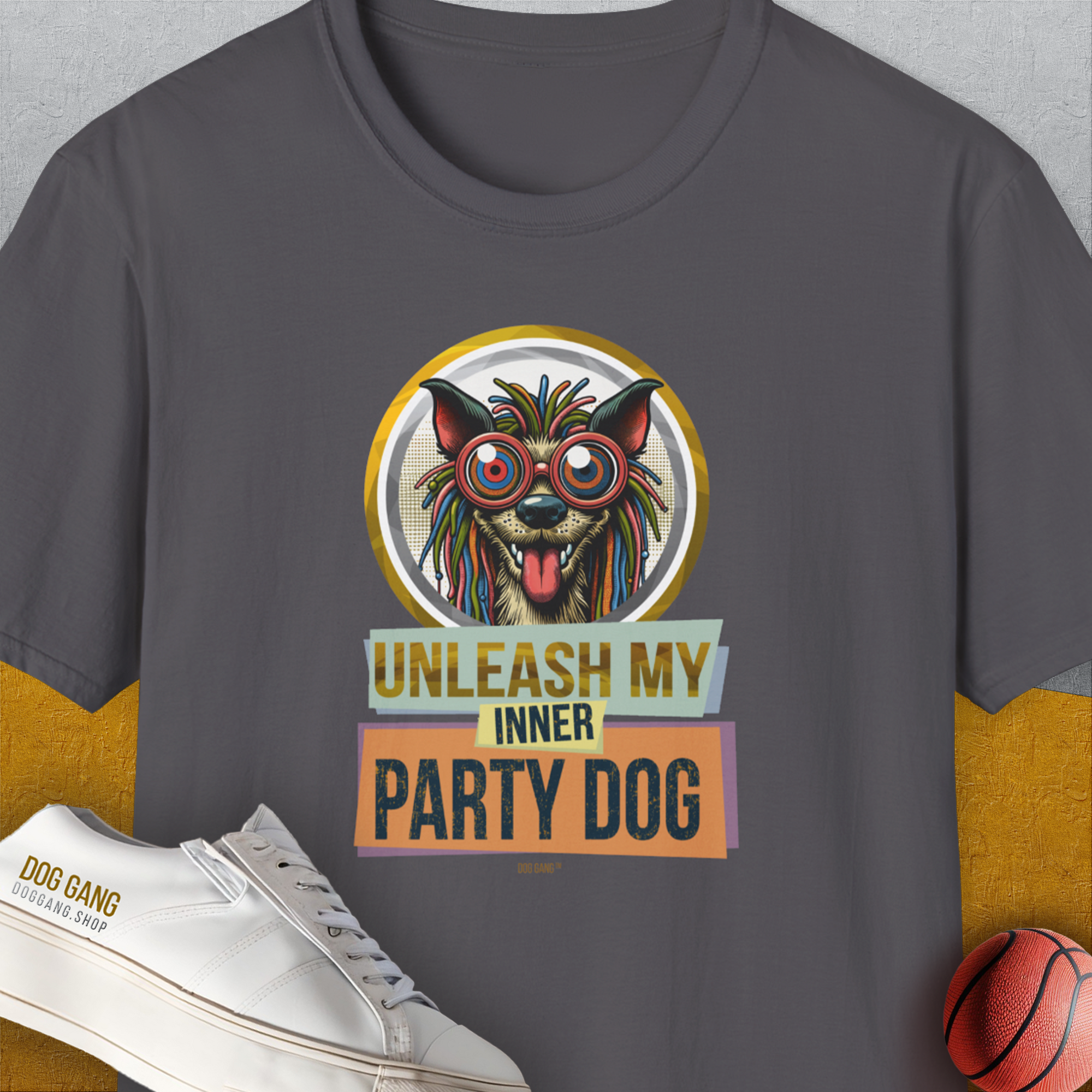 Unleash-Series (My Inner Party Dog), Volume 3, Unisex T-Shirt-Charcoal, Design by Dog Gang