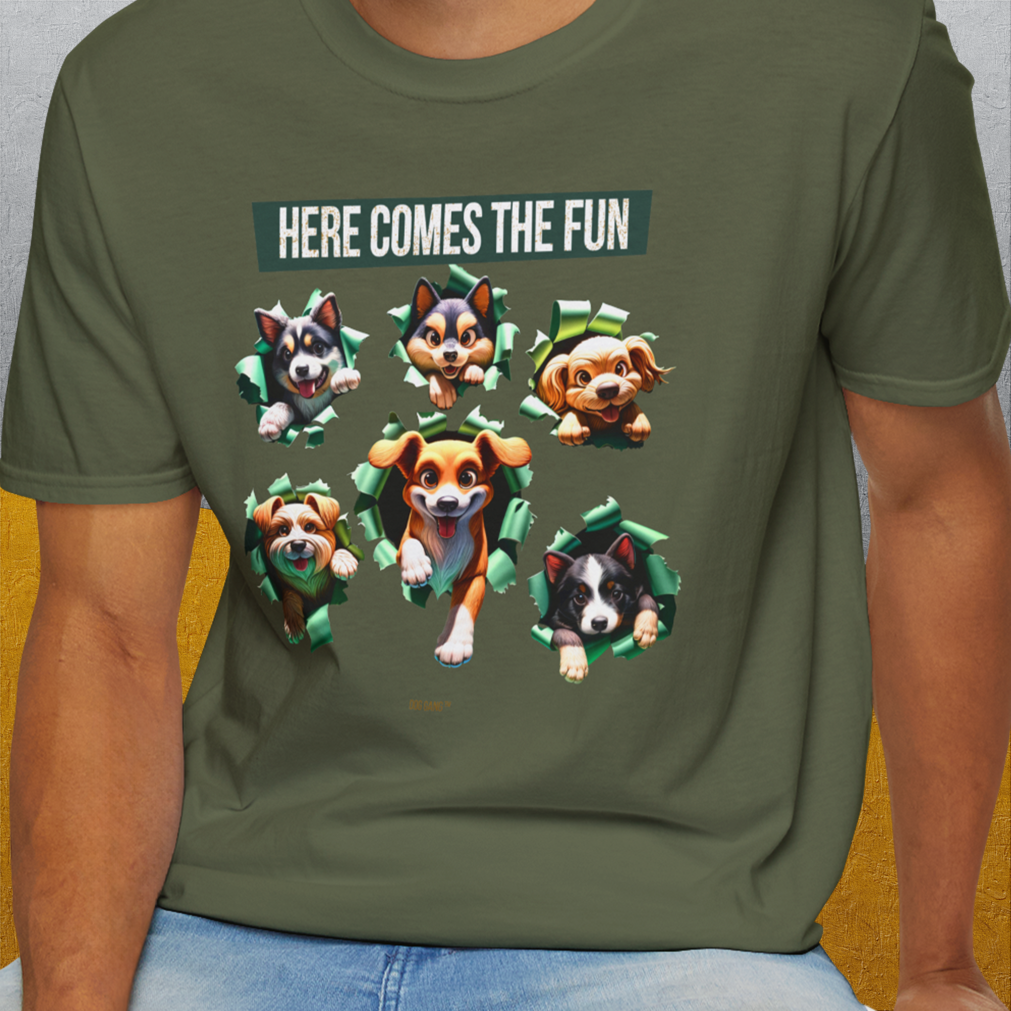 Unleash-Series (Here Comes The Fun), Volume 4, Unisex T-Shirt-. For dog lovers and dog owners. Design by Dog Gang