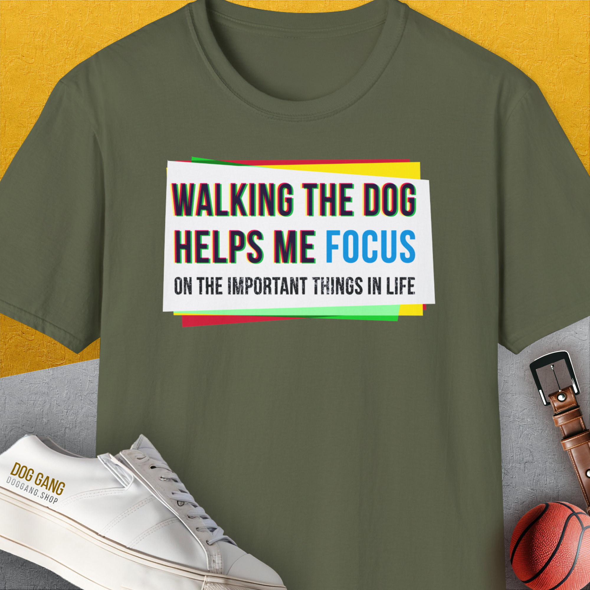 Walking The Dog Series One, Volume 1, Unisex T-Shirt-Military Green, Design by Dog Gang