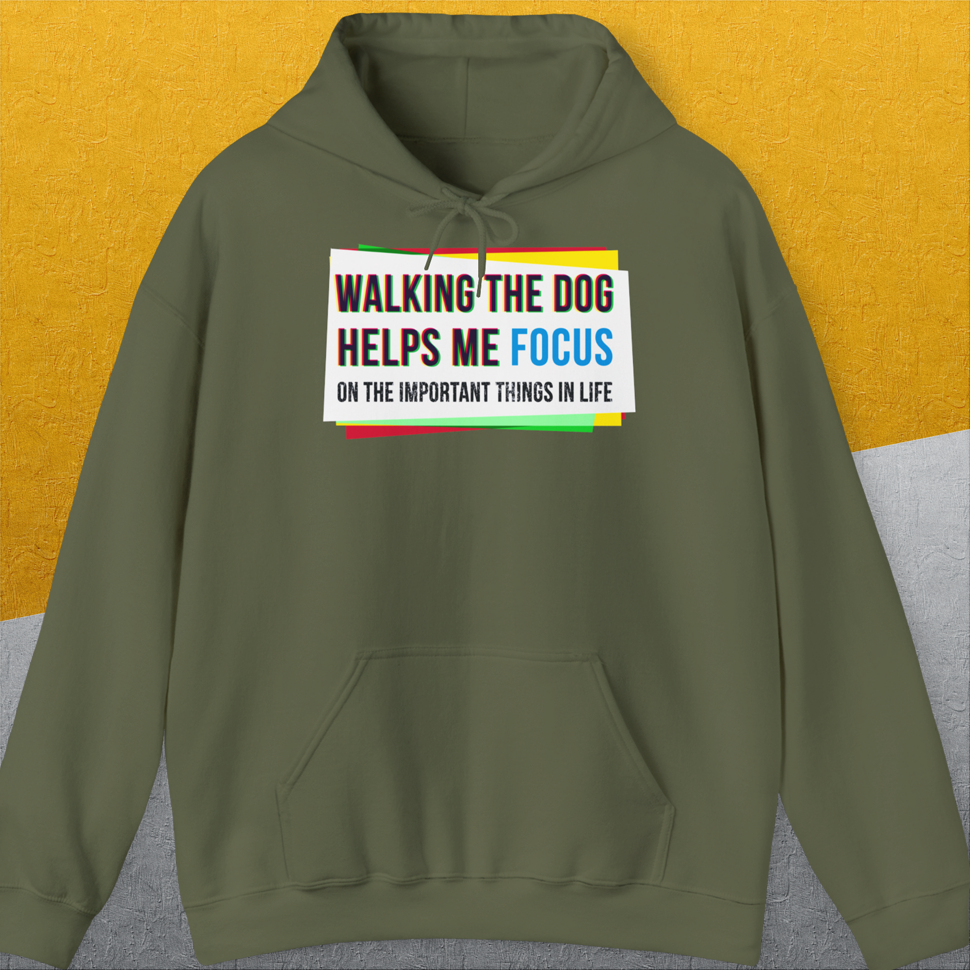 Walking The Dog Series One, Volume 1, Unisex Hoodie-Military Green. A perfect gift for dog lovers and dog owners. Design by Dog Gang