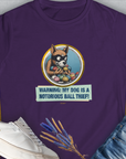 Warning: My Dog Is A Notorious Ball Thief, Volume 1, Women's T-Shirt-Charcoal. A perfect gift for dog lovers and dog owners. Design by Dog Gang
