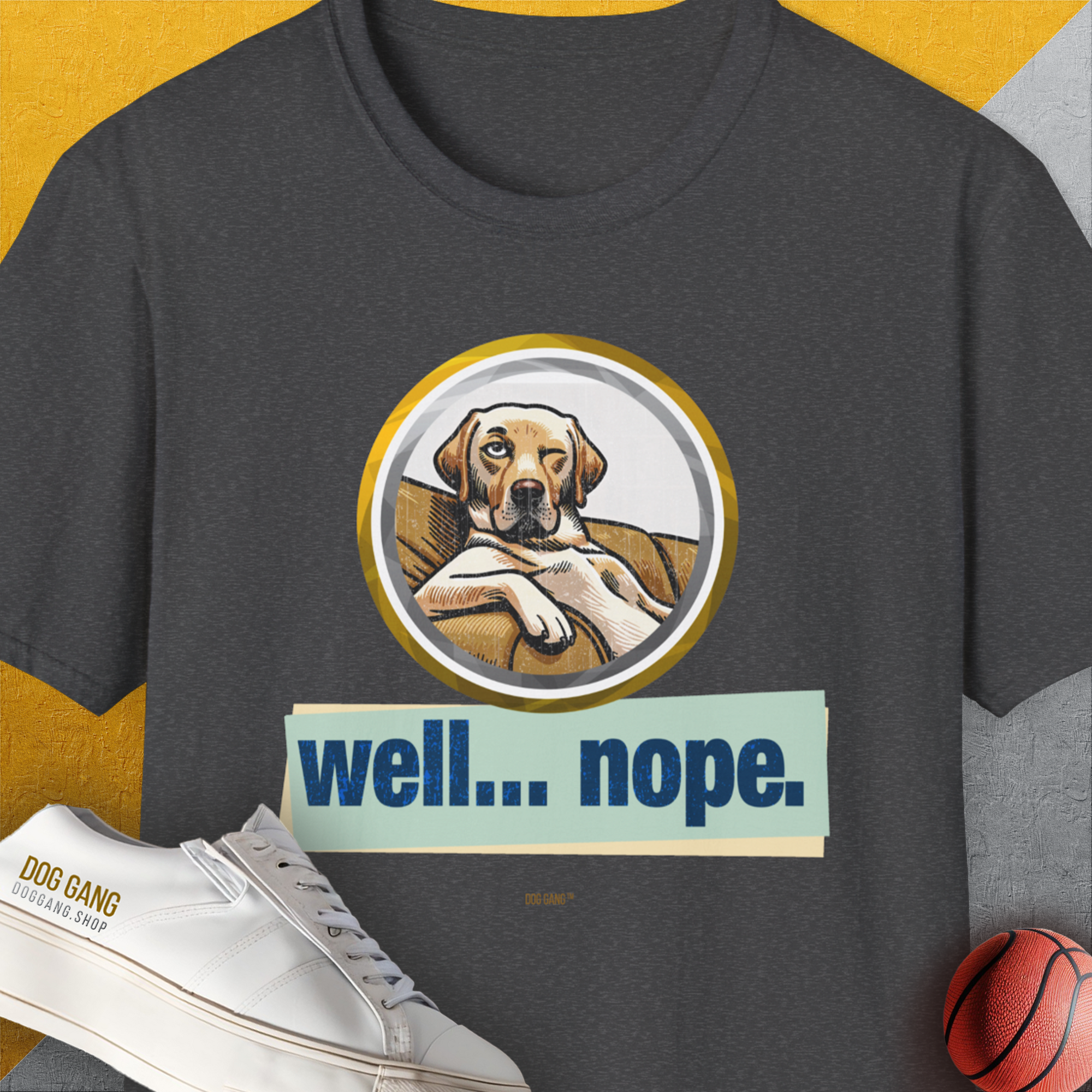 Well... Nope. Volume 1, Unisex T-Shirt-Dark Heather, Design by Dog Gang