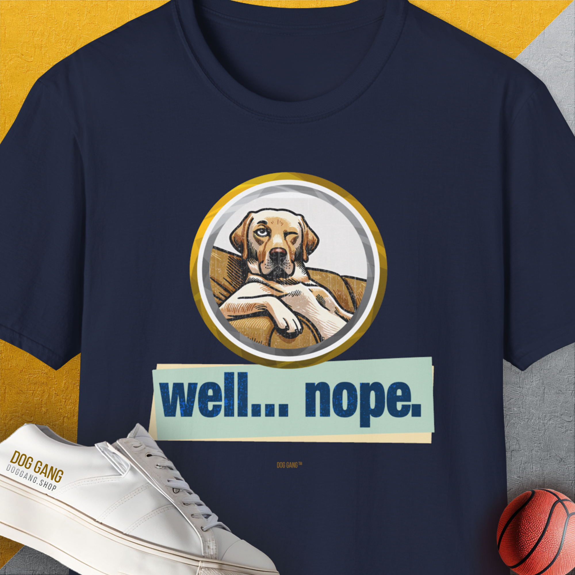 Well... Nope. Volume 1, Unisex T-Shirt-Navy, Design by Dog Gang