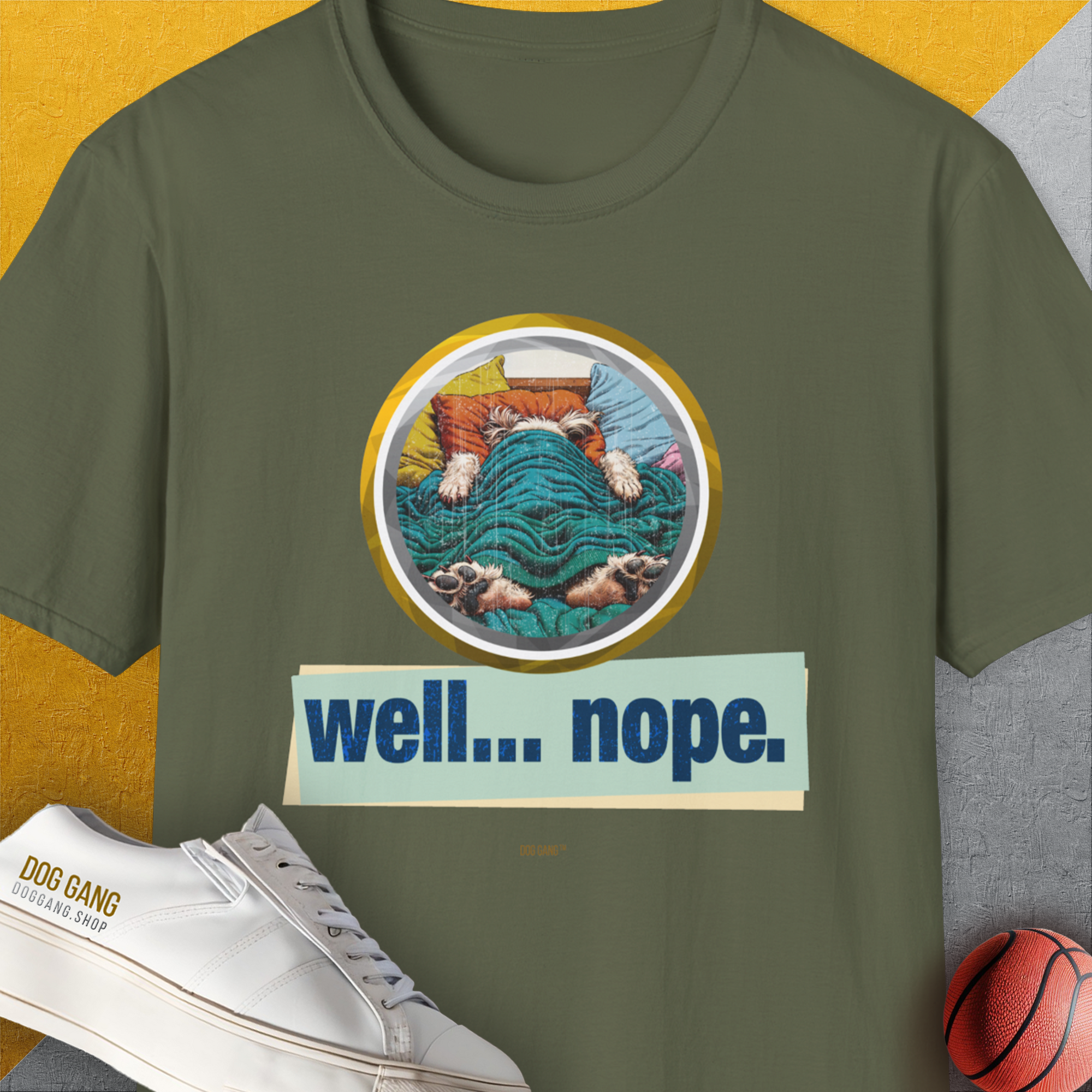 Well... Nope. Volume 4, Unisex T-Shirt-Military Green, Design by Dog Gang