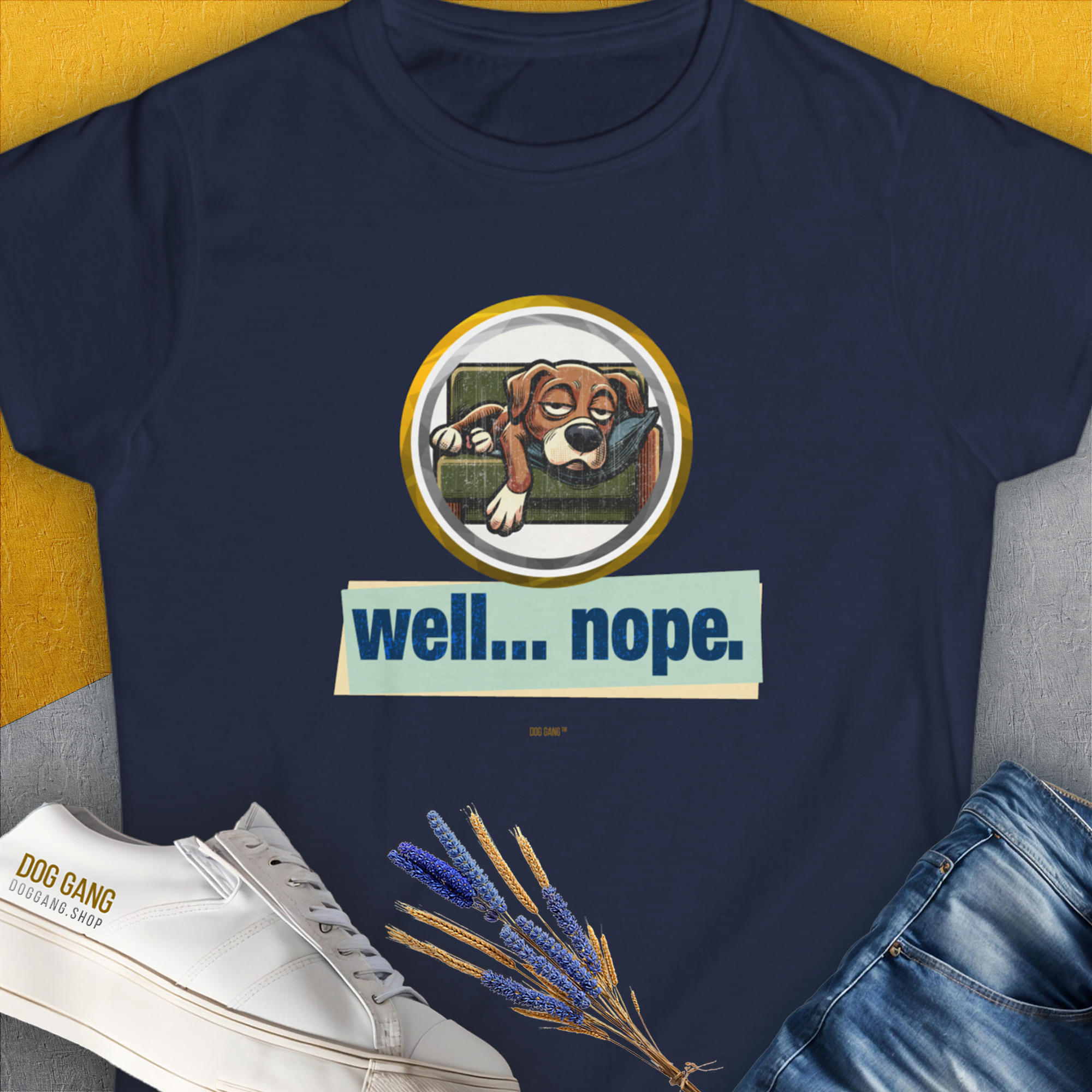 Well... Nope. Volume 3, Women's T-Shirt-Navy. A dog-themed Design from Dog Gang