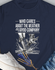 Dog lover? This navy tee features a playful print of a person and dog joyfully running through puddles alongside shoes. Its a cute dog design for all dog lovers. Designed by Dog Gang.