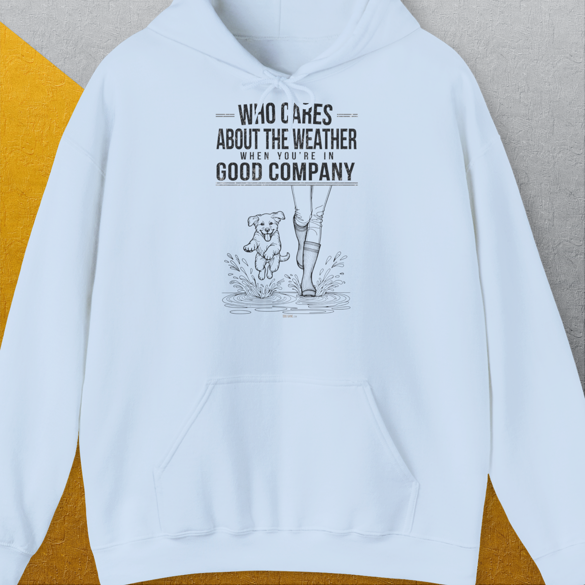 Who Cares About The Weather When You're In Good Company, Volume 2, Unisex Hoodie-Light Blue-origineller und witziger Kapuzenpulli mit Hund, Design by Dog Gang