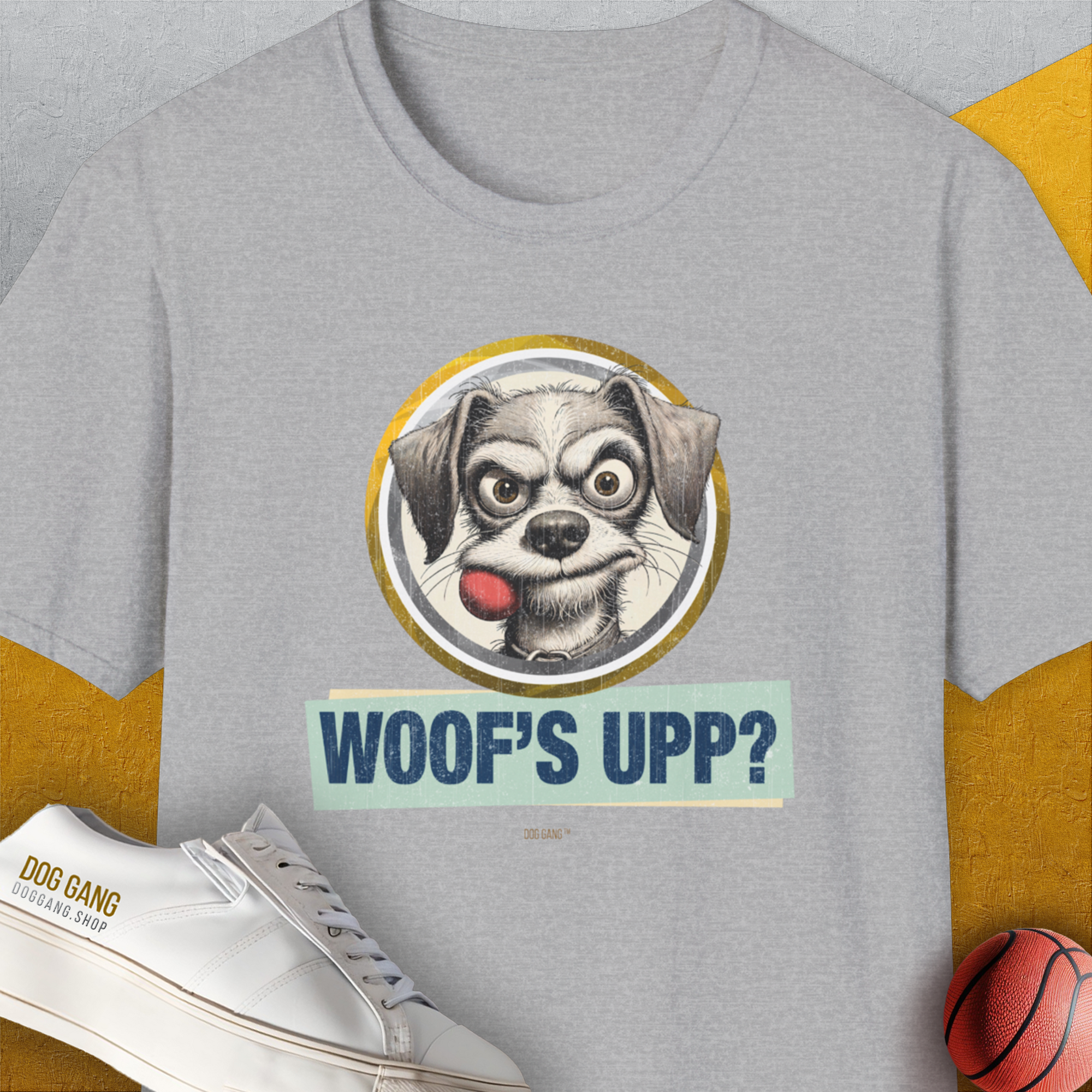 Woof's Upp? Volume 1, Unisex T-Shirt-Sport Grey, Design by Dog Gang