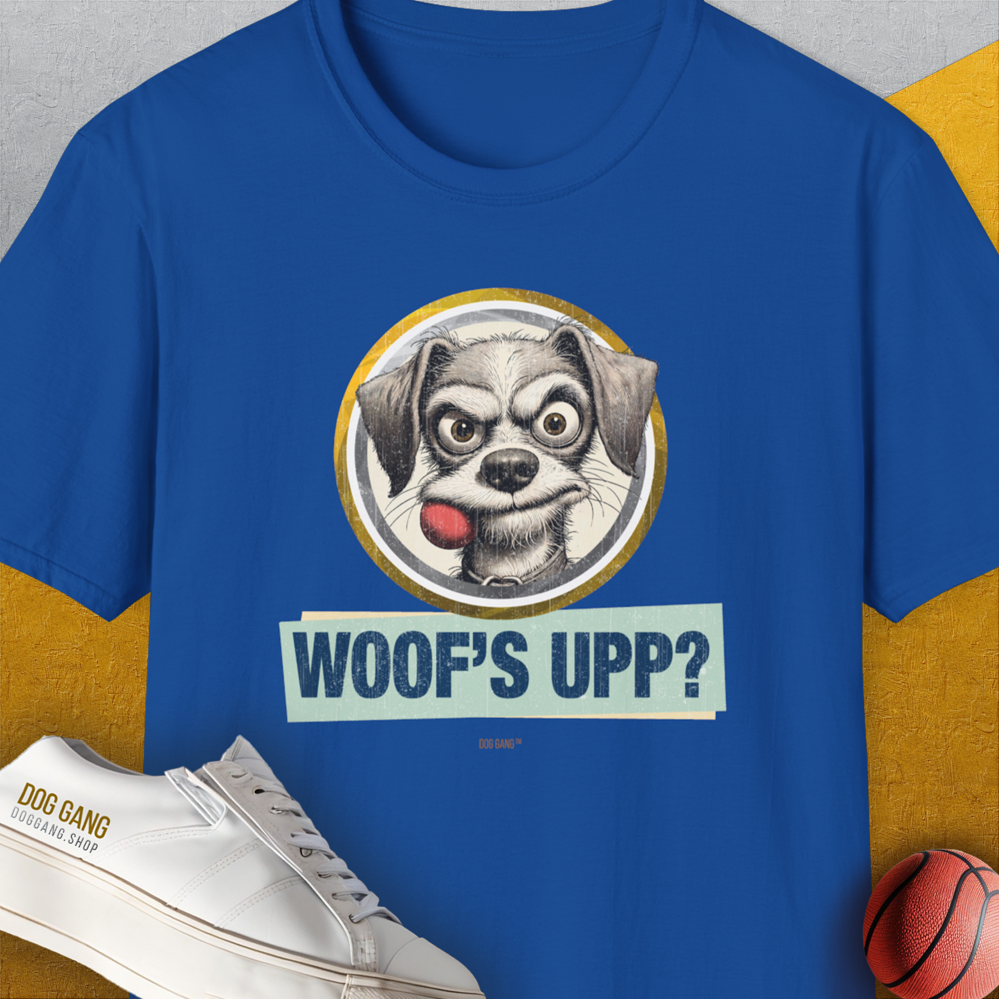 Woof&#39;s Upp? Volume 1, Unisex T-Shirt-Royal, Design by Dog Gang