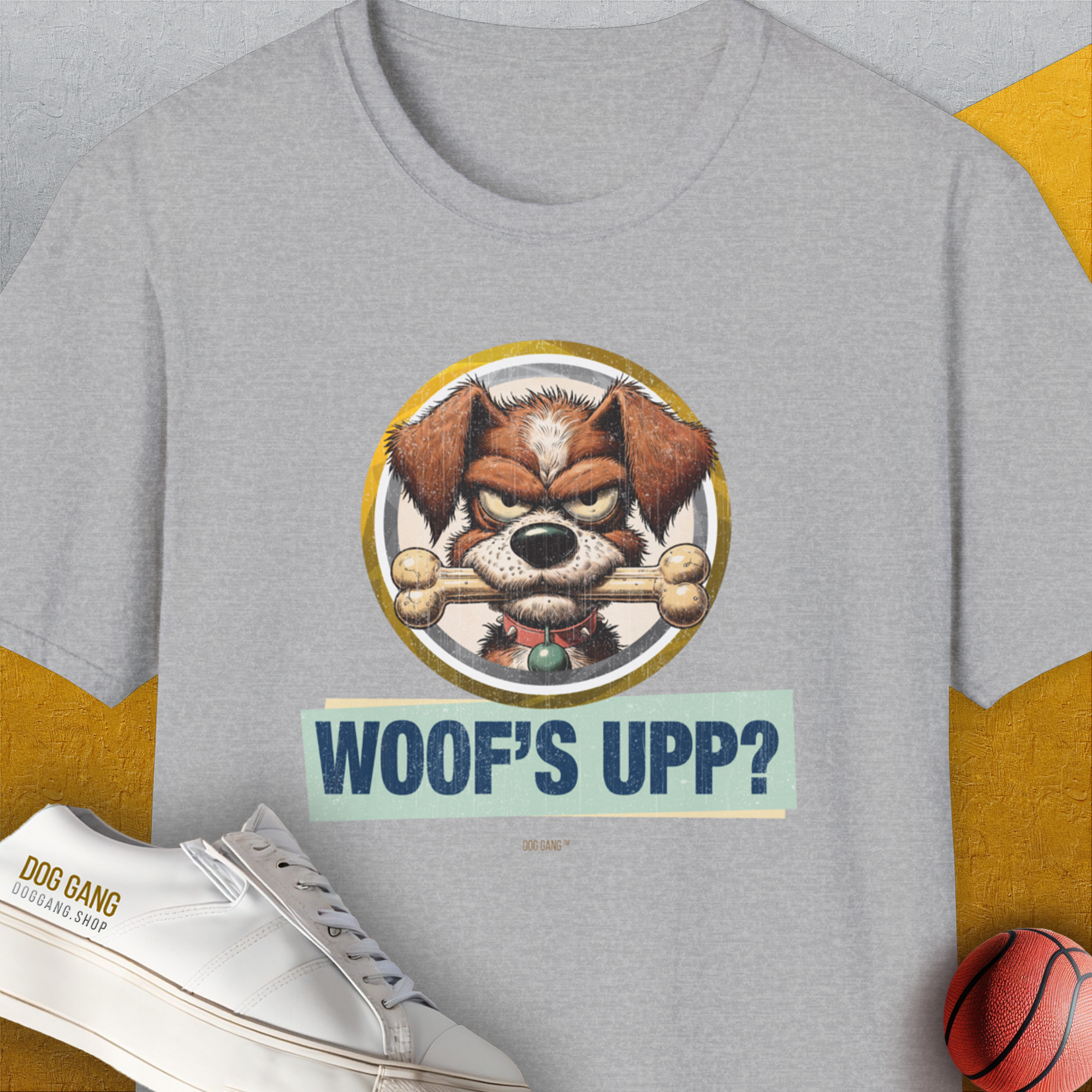 Woof's Upp? Volume 2, Unisex T-Shirt-Sport Grey, Design by Dog Gang
