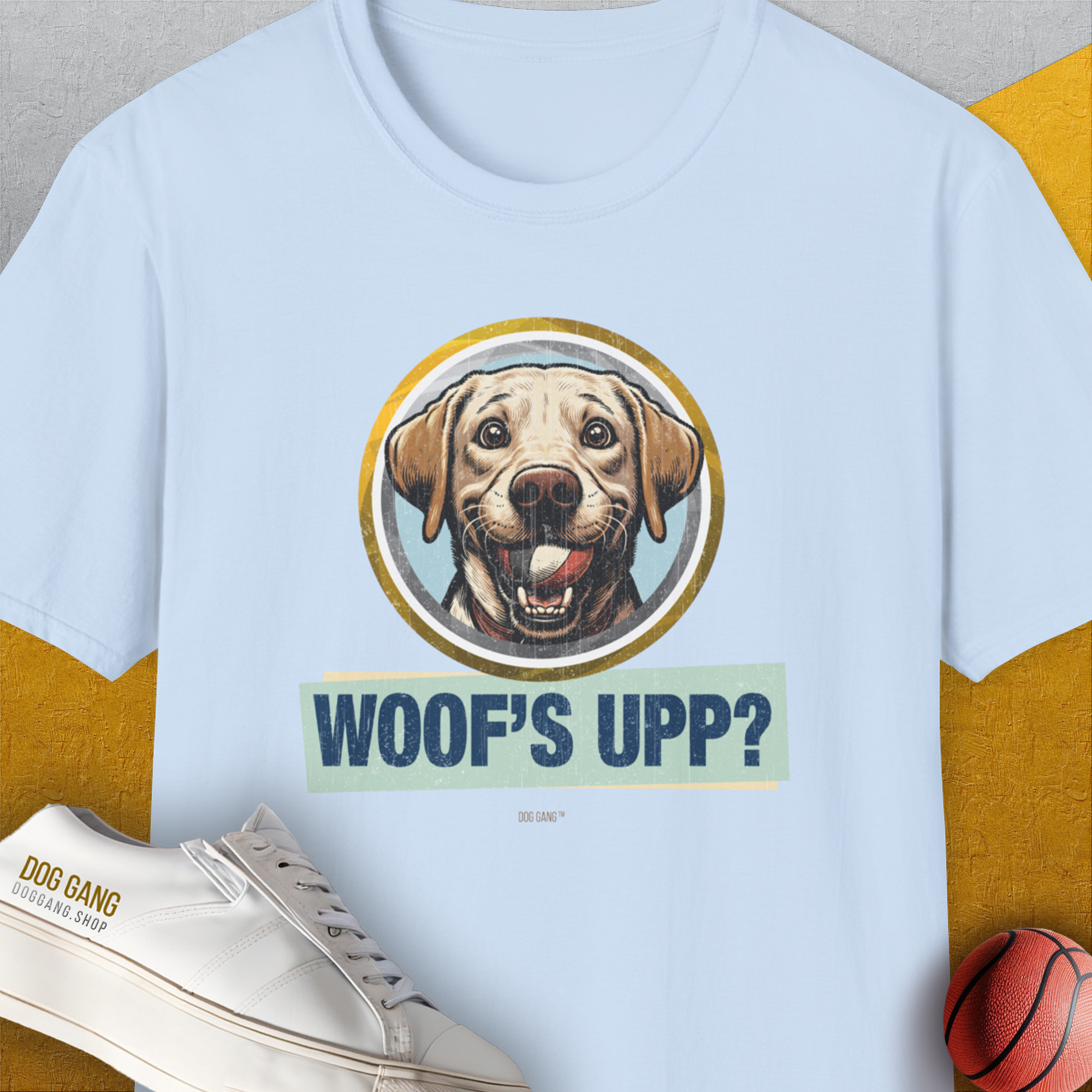 Woof&#39;s Upp? Volume 3, Unisex T-Shirt-Light Blue, Design by Dog Gang