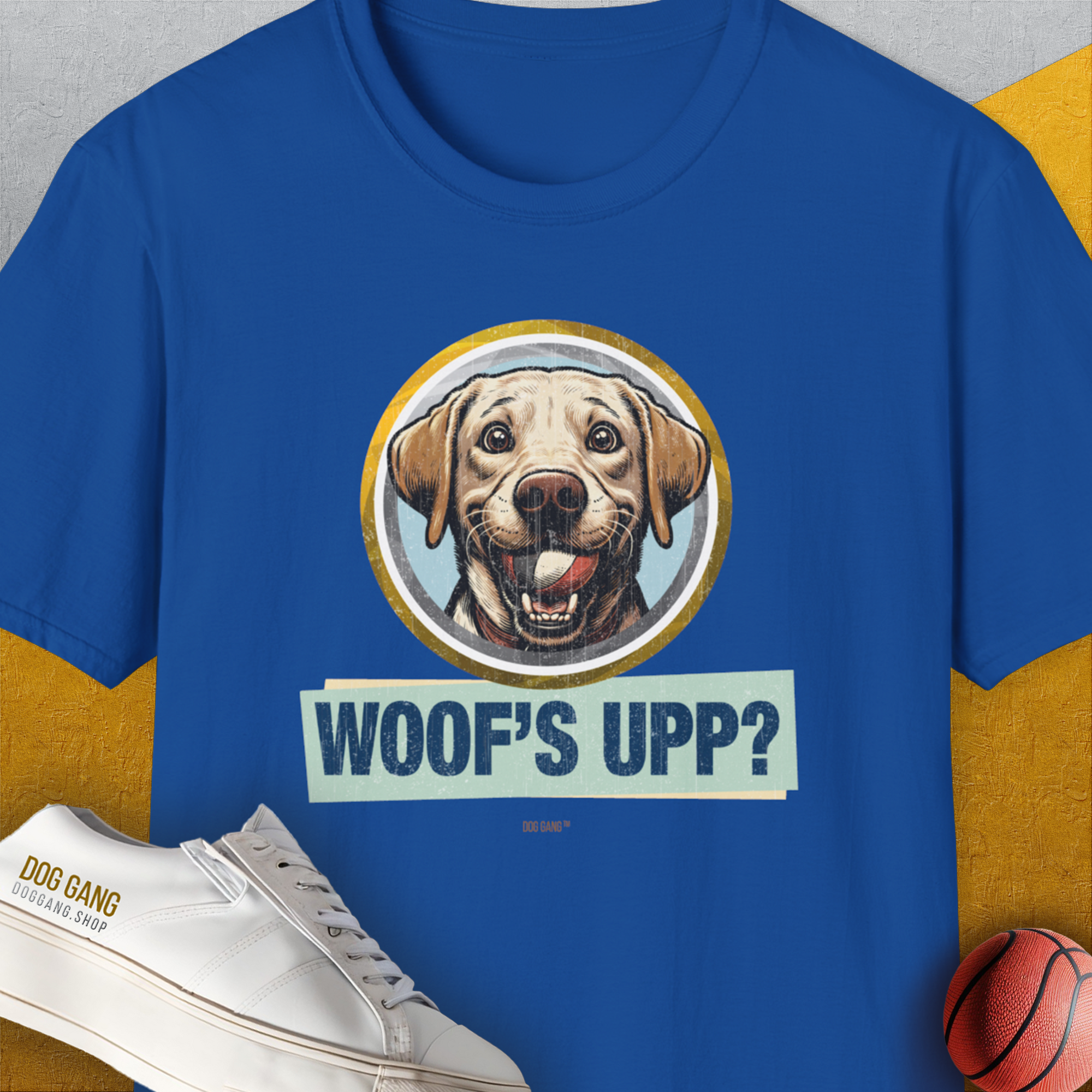 Woof&#39;s Upp? Volume 3, Unisex T-Shirt-Royal, Design by Dog Gang