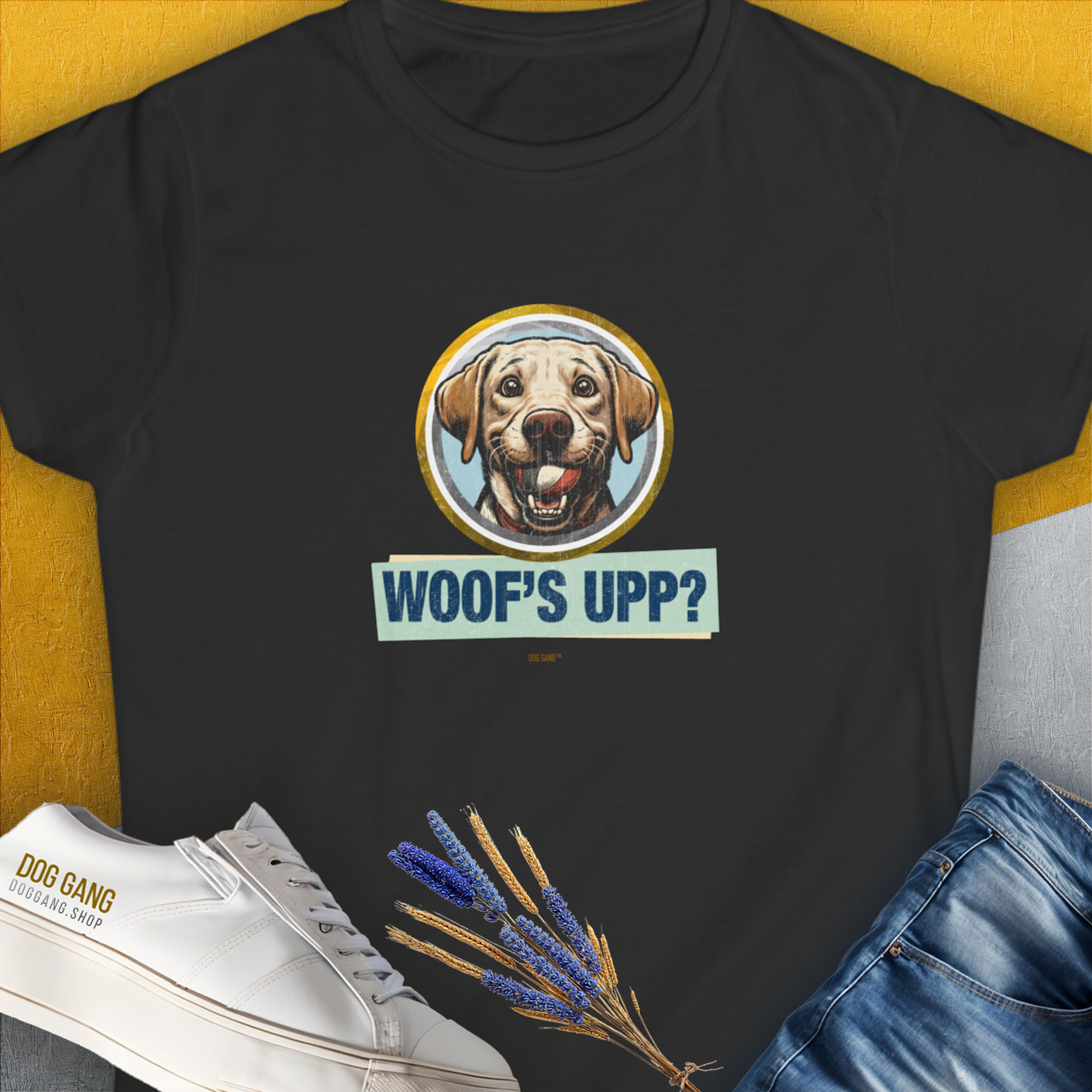 Woof&#39;s Upp? Volume 3, Women&#39;s T-Shirt-Black. A perfect gift for dog lovers and dog owners. Design by Dog Gang