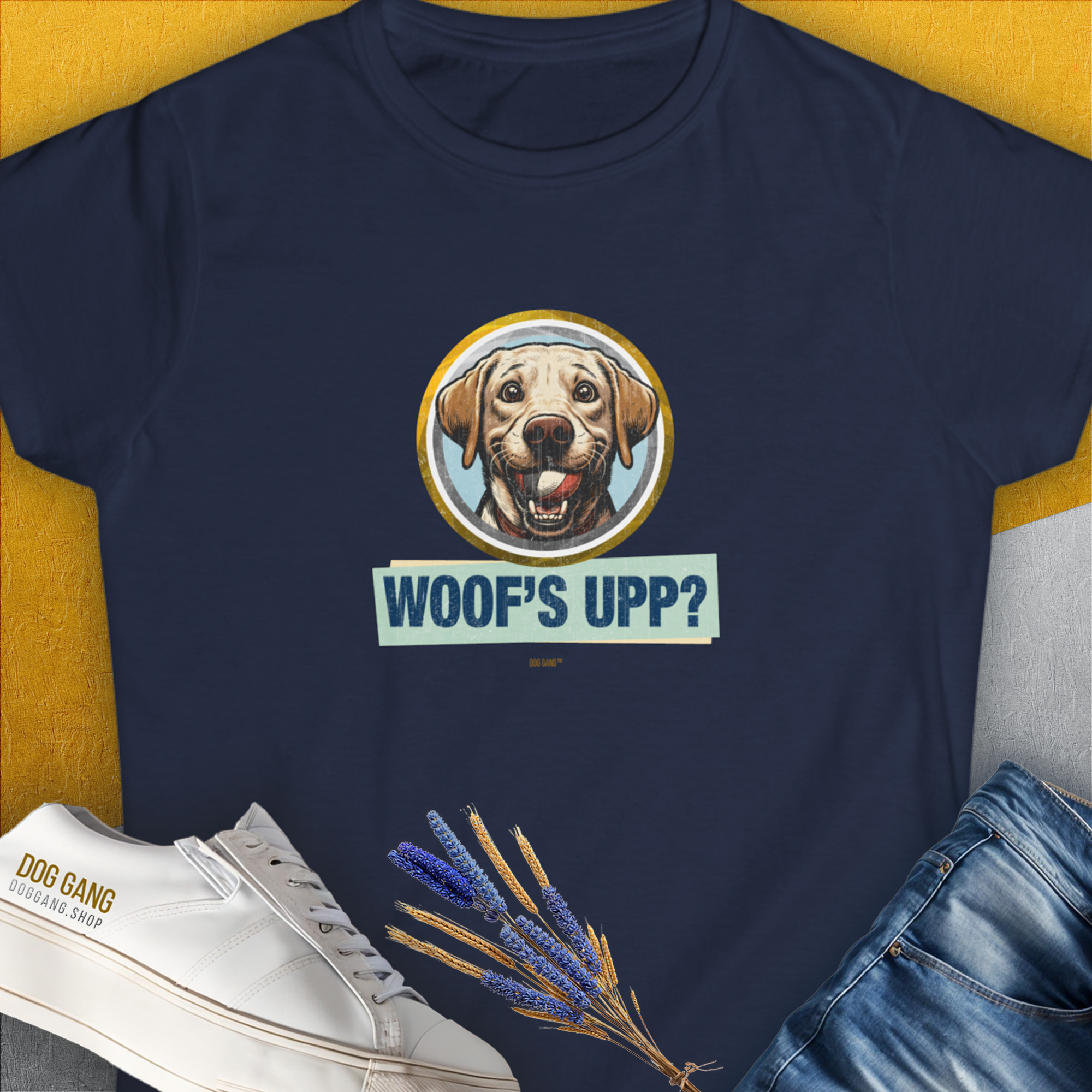 Woof&#39;s Upp? Volume 3, Women&#39;s T-Shirt-Navy, a cool and stylish design with a funny saying from Dog Gang