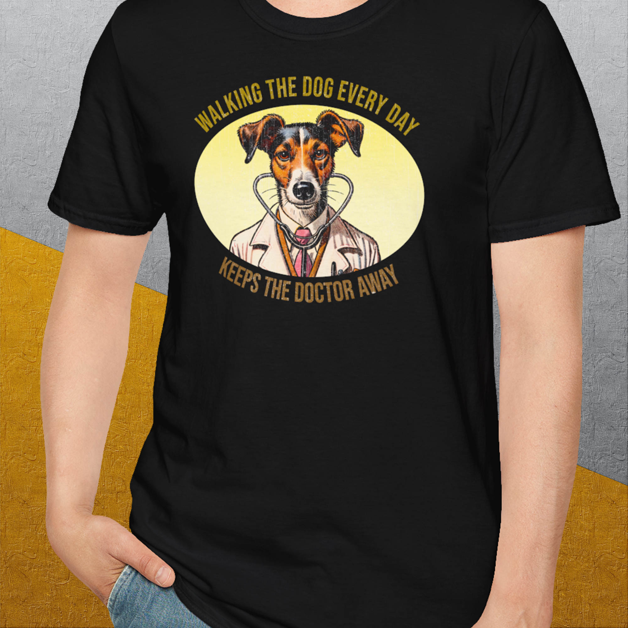 Walking The Dog Every Day Keeps The Doctor Away, Volume 2, Unisex T-Shirt-bequemes Softstyle - Tshirt. Lustiger Spruch mit Hund. Für Hundefreunde, in- und outdoor. Design by Dog Gang